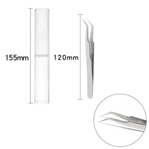 Pinza de precisión de acero inoxidable con estuche transparente, ideal para manualidades y reparaciones.