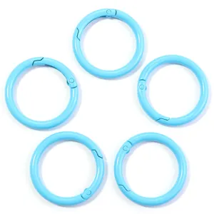 Light blue round spring snap hooks, metal O ring keychains, bag charm hardware accessories.