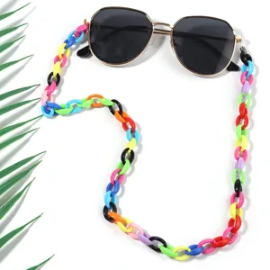 Vista detallada de cadena acrílica de colores para gafas de sol y joyería DIY.
