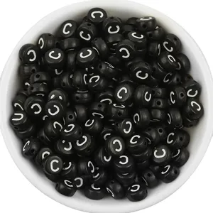 Acrylic flat round letter beads black background white letter C DIY bracelet beading parts
