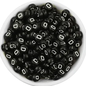 Acrylic flat round black letter D beads bulk for DIY bracelet jewelry making parts