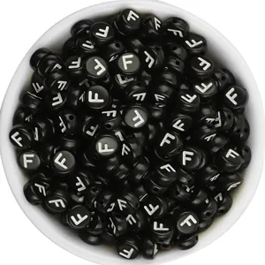 Black acrylic flat round letter beads white alphabet beads for DIY bracelet jewelry making
