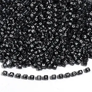 Black acrylic square letter beads, A-Z alphabet beads with large holes for DIY jewelry making.