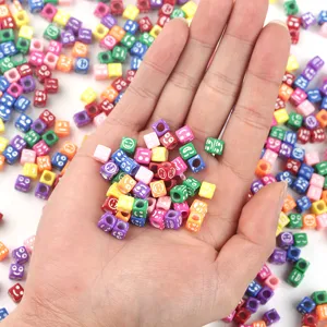 Colorful acrylic square smiley face beads with large holes for DIY jewelry making bracelets.