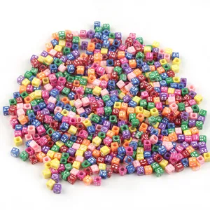 Colorful square acrylic smiley face beads with large holes for DIY bracelet and jewelry making.
