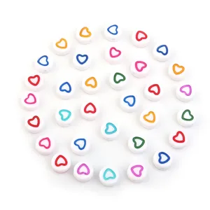 Colorful acrylic flat round heart beads DIY children spacer beads for handmade charm bracelets wholesale