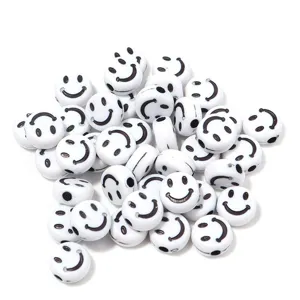White acrylic smiley face flat round spacer beads for diy children jewelry making crafts