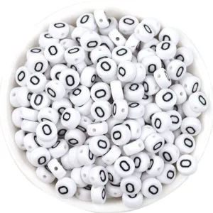 Cuentas de números redondas planas acrílicas blancas con impresión negra para joyería DIY.