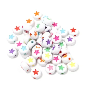 Colorful star acrylic beads detail view for DIY handmade jewelry crafting and bracelet making design.