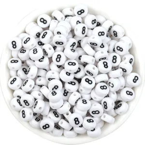 Cuentas redondas planas de acrilico blanco numero 8 para fabricacion de joyas diy pulseras