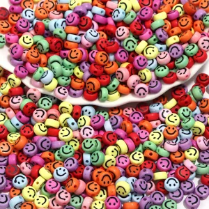 Colorful acrylic flat round smiley face beads for DIY jewelry making and necklace accessories