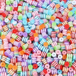 Rainbow Striped Resin Barrel Beads DIY Bracelet Loose Spacer Jewelry Wholesale Supplies 100pcs