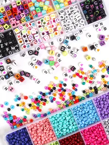 Kit de loisirs créatifs perles lettres et perles colorées avec boîte de rangement 24 grilles