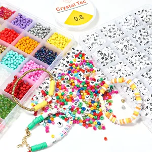 Kit de perles de rocailles et perles alphabet DIY 24 grilles pour bijoux et bracelets faits main.