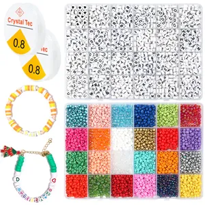 Boîte de rangement de perles d'argile et de lettres DIY à 24 grilles avec fil élastique.