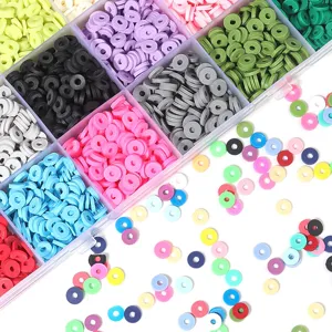Colorful polymer clay beads in 24-grid box, perfect for DIY handmade bracelets and necklaces.