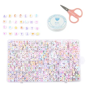 24 Grid Letter Beads DIY Craft Kit with Elastic String and Scissors for Jewelry Making