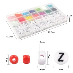 Kit de 24 grilles de perles de lettres colorées avec boîte de rangement accessoire DIY