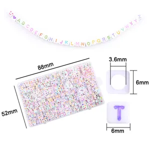 DIY colorful acrylic alphabet letter beads set with 24 grid storage box for handmade jewelry making.