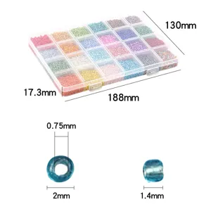 Vue détaillée montrant les dimensions de la boîte de perles de rocaille à 24 grilles et perles.