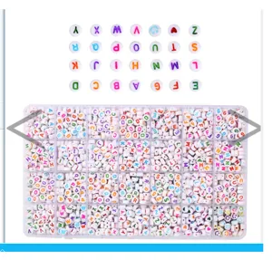 Close-up detail view of 24-grid colorful letter beads set, DIY handmade craft accessories.