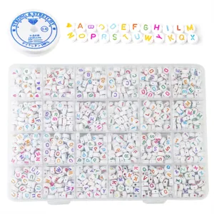 24 grid DIY letter beads storage box set with colorful acrylic beads and crystal string.