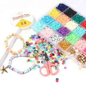 24 grid colorful polymer clay beads DIY bracelet making kit with letter beads and pendants