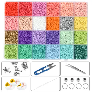 Kit de perles de rocaille colorées 24 grilles avec accessoires de bijoux DIY, boîte.