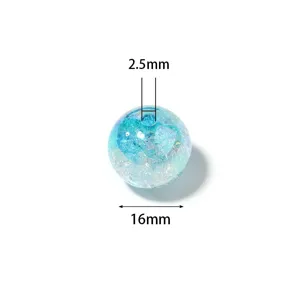Blue transparent crackle bead 16mm diameter 2.5mm hole acrylic loose bead for DIY jewelry making.
