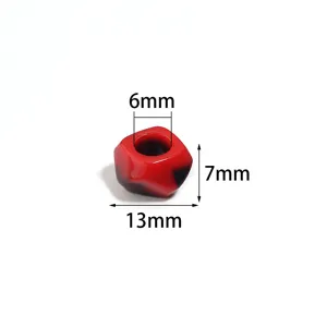 Detail view showing the red and black acrylic faceted large hole bead with precise dimensions.