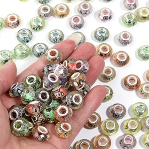 Resin large hole beads faceted flat charm beads for DIY handmade bracelets and necklaces making.