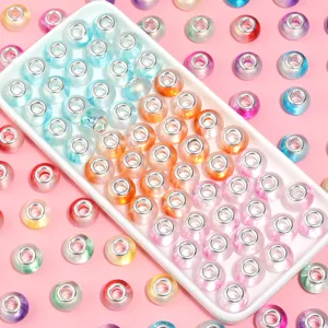 Colorful resin large hole beads for DIY charm bracelets necklaces and jewelry making detail.