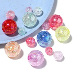 Colorful acrylic crackle beads for DIY jewelry making, transparent crackle round beads detail.