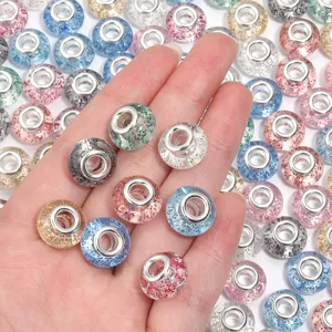 Colorful glitter resin large hole beads for DIY charm bracelets and necklace making.