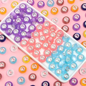 Colorful resin large hole beads for DIY charm bracelets and necklaces detail view.