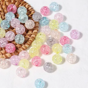 Colorful acrylic crackle beads for DIY handmade bracelets, transparent round loose crafting supplies.