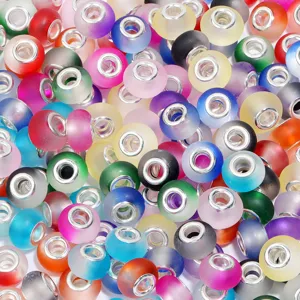 Colorful frosted resin large hole beads detail shot for DIY bracelets and necklaces making