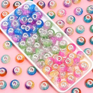 Colorful cracked resin large hole beads detail shot, perfect for DIY charm bracelet crafts.