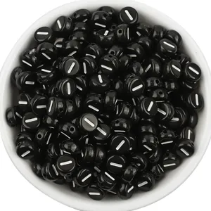 Acrylic black flat round letter beads white symbol loose DIY bracelet jewelry making accessories