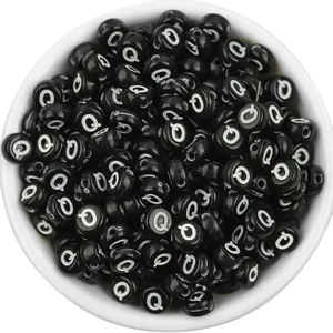 Black acrylic round letter Q beads for DIY jewelry making and bracelet crafting accessories.