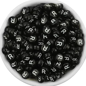 Acrylic flat round letter beads black base white letter DIY bracelet jewelry accessories