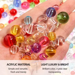 Colorful transparent acrylic round beads for DIY jewelry making, bracelets, and craft accessories.
