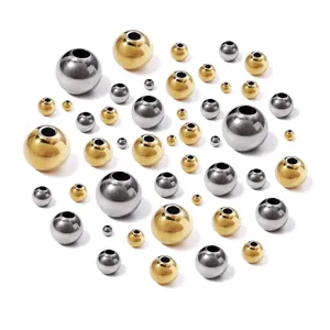 Perline tonde in metallo di acciaio inossidabile, superficie liscia, perfette per gioielli.