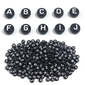 Acrylic Flat Round Letter Beads Black White Alphabet Loose Beads For DIY Bracelet Necklace Jewelry Making Accessories