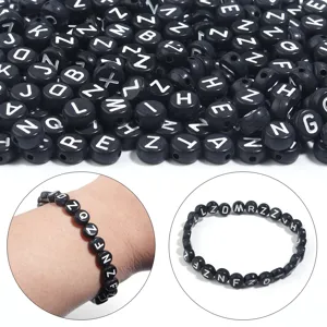 Black acrylic letter beads round alphabet beads DIY bracelet jewelry making accessories.