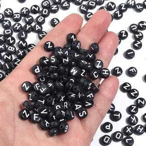 Black acrylic letter beads round alphabet loose beads DIY bracelet jewelry making parts