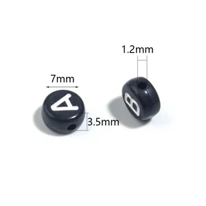 Black acrylic flat round letter beads with white letters 7mm for diy jewelry crafting parts.
