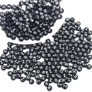 Black acrylic letter beads round flat white alphabet beads for DIY jewelry making crafts