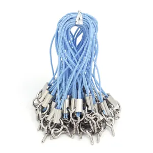 Sangle de cordon en polyester bleu tissé à la main avec crochets à vis pour breloques.