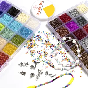 Kit de perles de rocaille colorées DIY boîte de rangement 24 grilles avec perles et pendentifs.